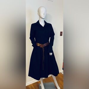 New With Tags Chepe Ansaldo Maddalena Blue Navy Long Sleeve Button Up Midi Dress